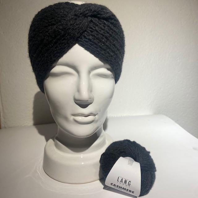 Stirnband Handgestrickt gekreuzt Halbpatent, Cashmere 100%
