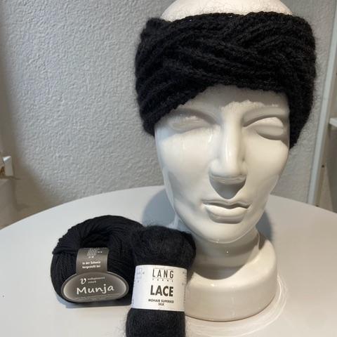 Stirnband Handgestrickt, 3fach gezopft, Munja/Lace (Merino/MohairSeide)