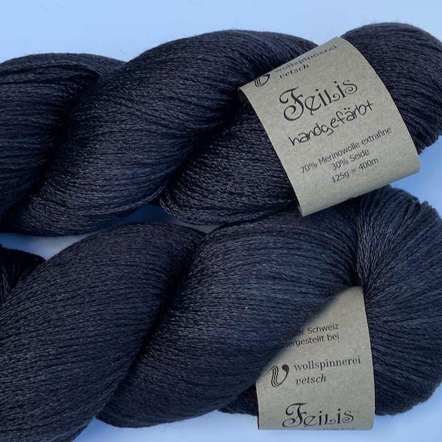 Feilis Merino Seide grafit 125g/400m handgefärbt Col F1126