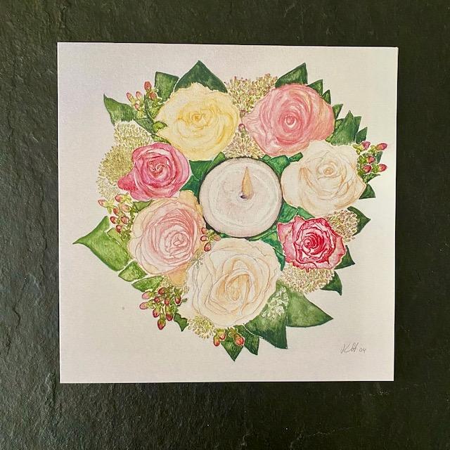 Karten Rosenkranz mit Kerze von Oben RH