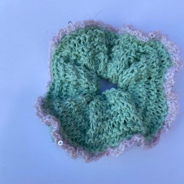 Scrunchies / Haargummi Handgestrickt Baumwolle/Ananasviskose/MohairPaillettenRand
